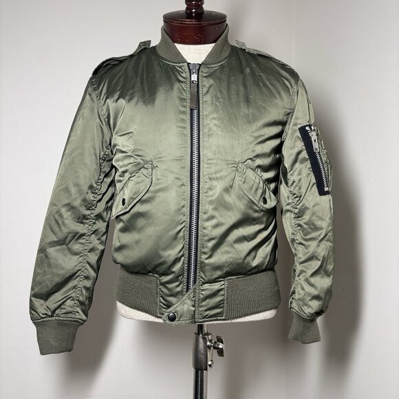 SAM Women's XS-S Bomber Jacket Olive Green Designer Army Khaki Aviator Flying - Picture 1 of 16